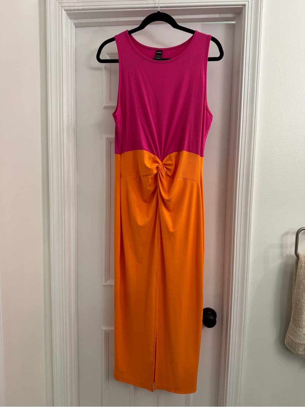 SHEIN Fuchsia and Orange Knot-Front Midi Dress